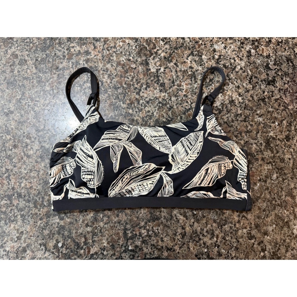 Amoena Lanzarote SB Top Black White Leaf Print Pocketed Bikini Top 12B 71729